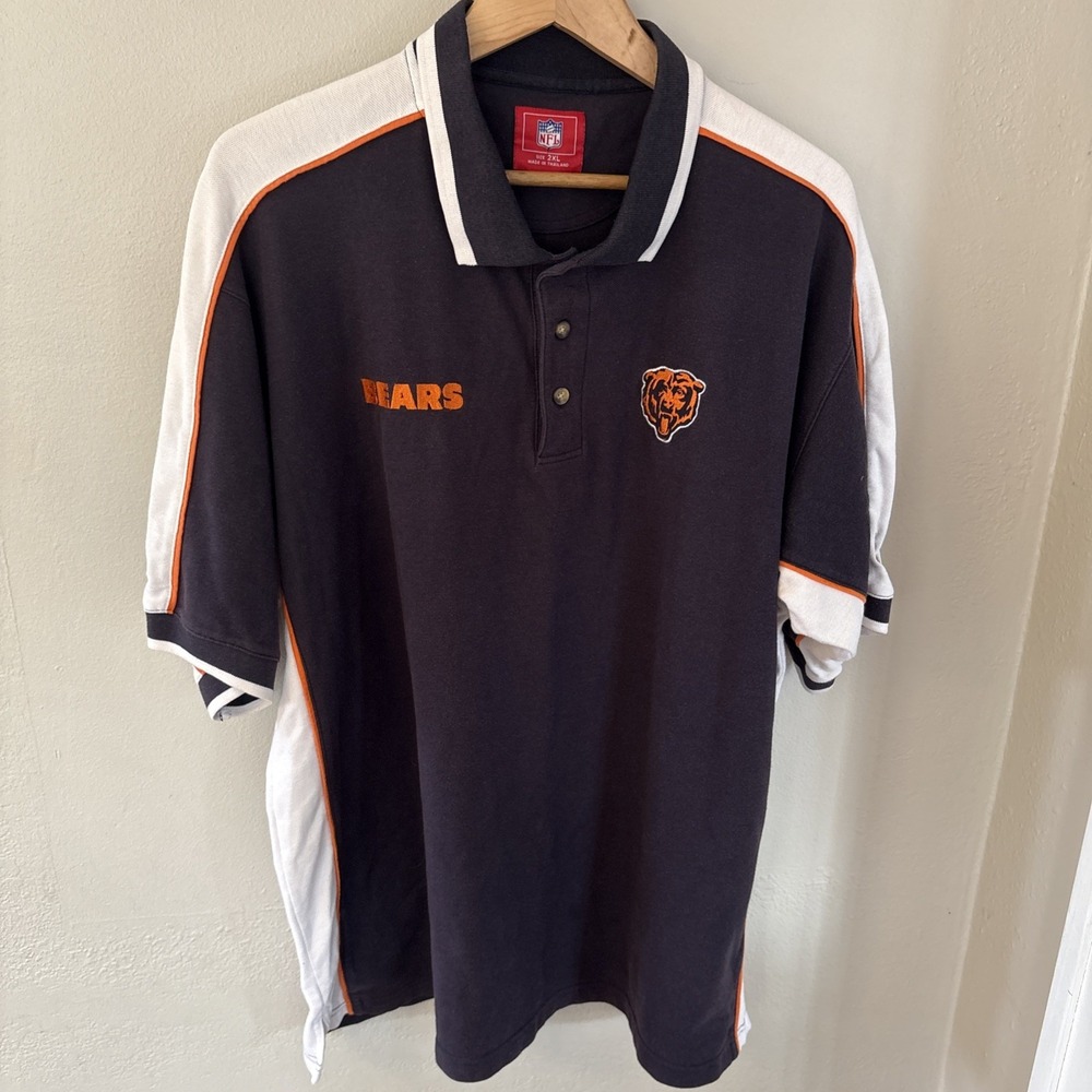 CHICAGO BEARS Polo Shirt Mens 2XL Blue Orange White Vintage 90s Y2k NFL Football